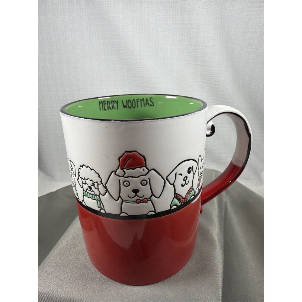 Spectrum Designz Merry Woofmas Christmas Dog Mug Red Green Scroll Handle Vintage